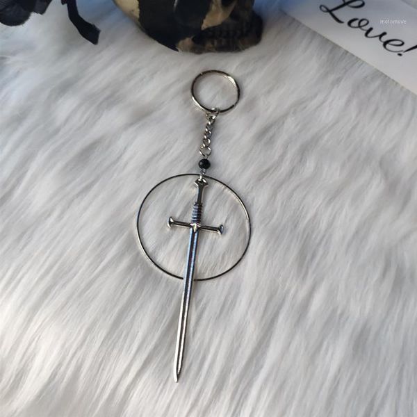 

keychains gothic silver color sword key chain ring glass crystal classical tarot occult dark jewelry send women fashion gift 20211