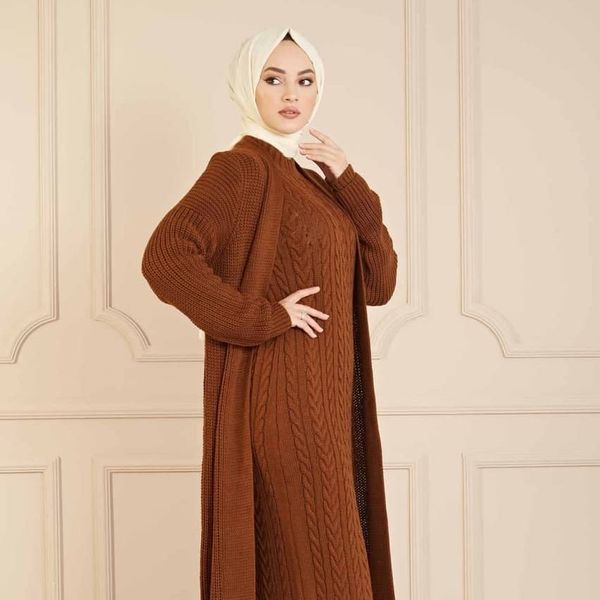 

2 pieces woman dress knitted suit,new version, color options,thick warm womens dress,islamic clothing,muslim clothings,turkey 201127, Black;gray