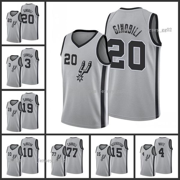 

san antonio spurs manu nba ginobili keldon johnson luka samanic demar derozan demarre carroll derrick white men 2020 city jersey, Black