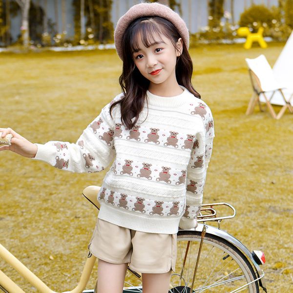 

kids designer clothes girls autumn and winter children's wear 8-16 years old round neck white bottomed shirt winter children's swe, Blue