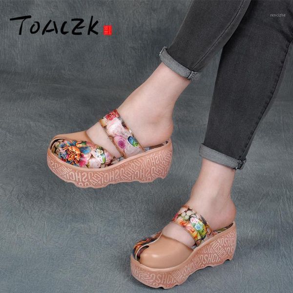 

slippers summer national wind shoes, thick bottom muffins and light slippers, vintage painted women's leather baotou cool drag1, Black