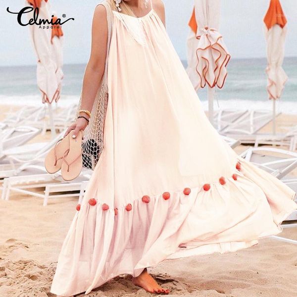 

summer dress women celmia straps sleeveless patchwork ruffle long maxi dresses ladies casual loose vestidos robe plus size1, Black;gray