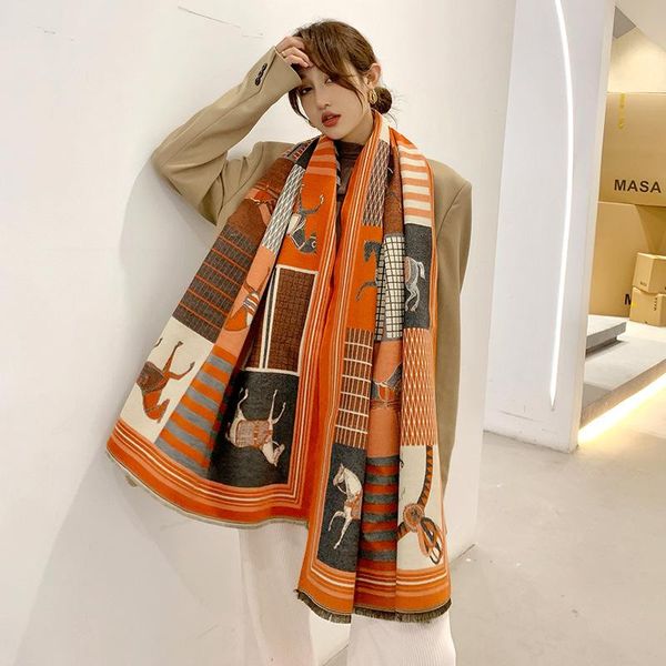 

scarves jtvovo 2021 luxury imitation cashmere winter warm big scarf shawl women tippet pashmina foulard female letter print, Blue;gray