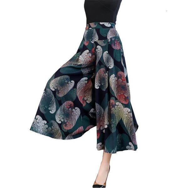 

2020 summer pants women casual loose elastic waist vintage pant trousers women wide leg pants print calf-length pants, Black;white