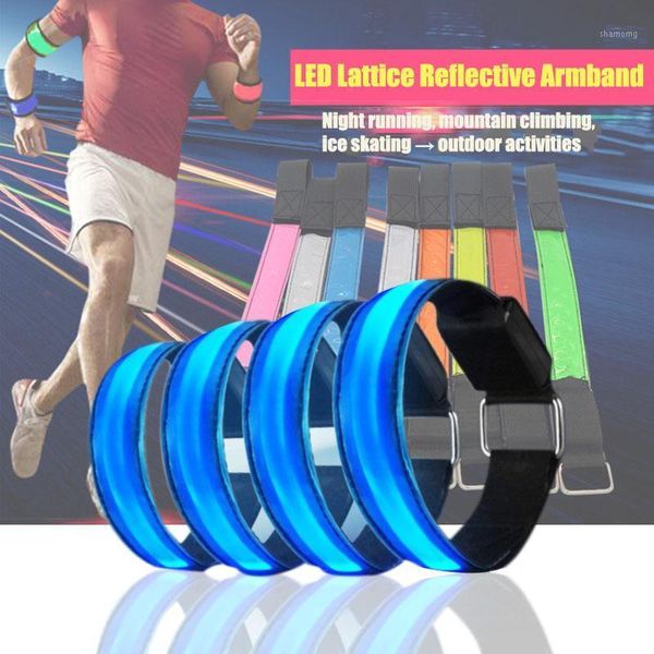 

elbow & knee pads 1 pair led armband adjustable bracelet luminous arm band light bracelets for night jogging walking biking sports1, Black;gray
