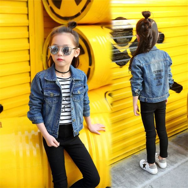 

teen girls denim jacket coats vintage jeans outfit for girl clothes toddler denim jackets children outerwear letter print 4-14t lj201125, Blue;gray
