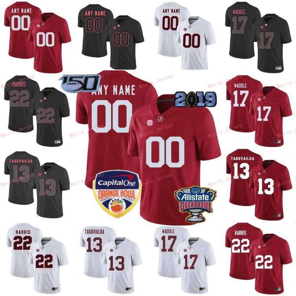 

stitched custom 5 taulia tagovailoa 6 devonta smith 8 josh jacobs 8 julio jones 82 irv smith jr. alabama crimson tide college youth jersey, Black