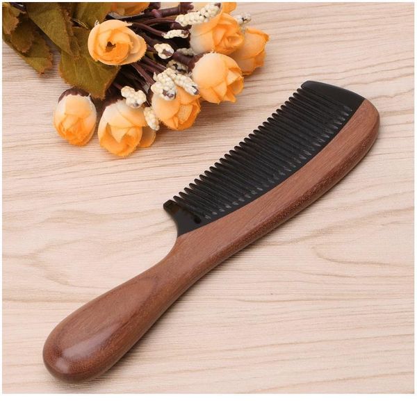 

new pro natural ox horn green sandalwood fragrant comb wooden handle combs hair care jlllcd, Silver