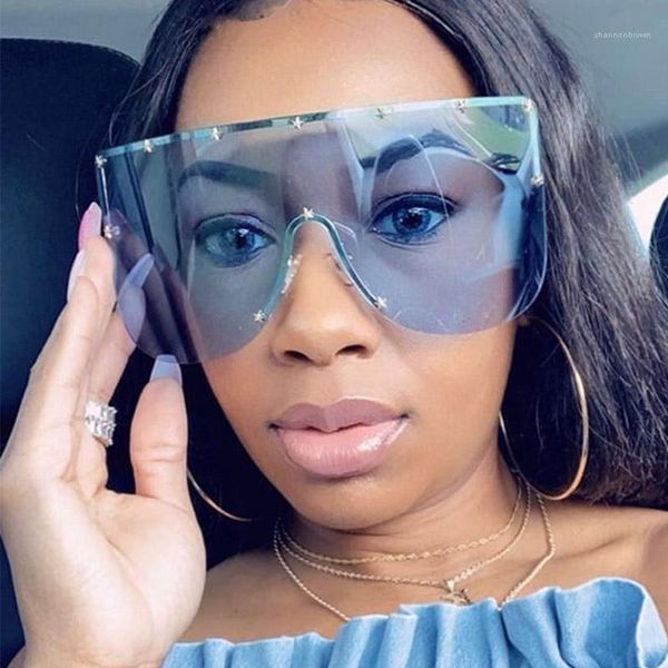 

sunglasses blue rimless one piece large women brand design star oversized sun glasses for men shield visor windproof uv4001, White;black