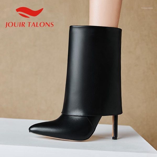 

boots jouir talons shoes woman brand turned-over-edge solid thin heels pointed toe autumn boots1, Black