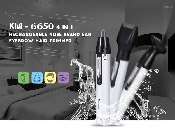 

electric nose & ear trimmers km-6650 4 in 1 rechargeable multi functional washable beard eyebrow hair trimmer safe face care razor clipper f