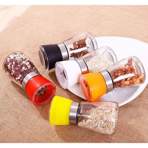 

kitchen tool salt pepper grinder mill manual glass pepper muller spice grinding bottle seasoning pot colorfu bbysse packing2010