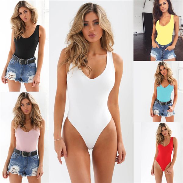 

womens backless onesize swimwear solid color bandage jumpsuits summer sleeveless v neck slim women clothes, White;black