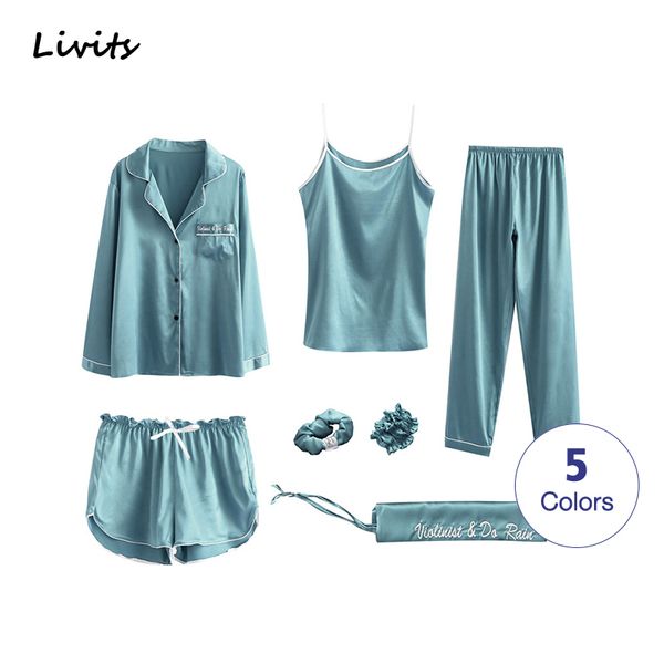 

women's pajamas sets satin silk pyjamas sleepwear nightwear nighty home wear loungewear long sleeve plain for female t200707, Black;red