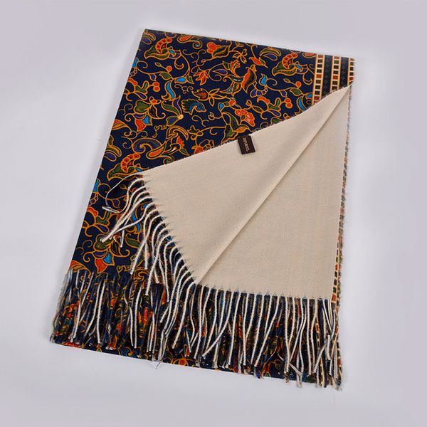 

bysifa] navy blue gold long scarves printed for women winter fashion luxury cashmere pashmina wraps ladies fall neck head scarf 201119, Blue;gray