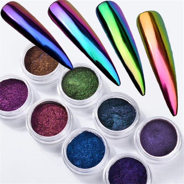 

nail glitter 1 box 3d diy optical chameleon mirror powder chrome pigment dust glitters manicure nails art decoration accessories tools, Silver;gold