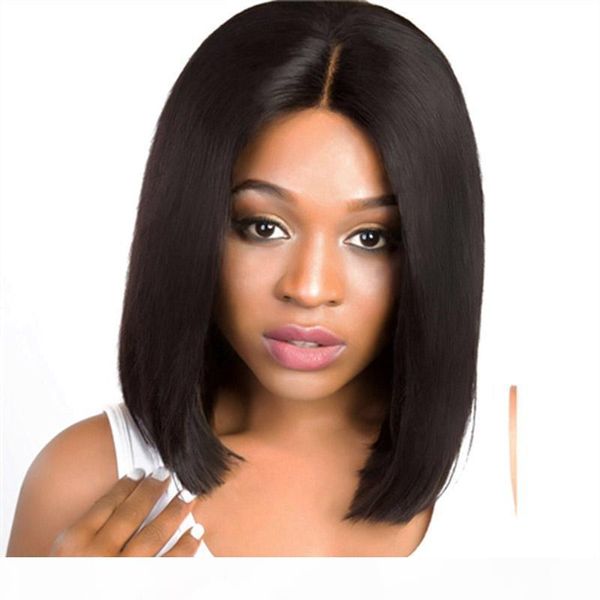 

bob lace front human hair wigs short cut with baby hair glueless brazilian virgin hair straight pre plucked short lacefront bob wig, Black;brown