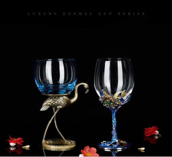 

2 pcs crystal champagne red wine glass high foot enamel cup marry decoration gift fashion bird shape goblet sqcmiw