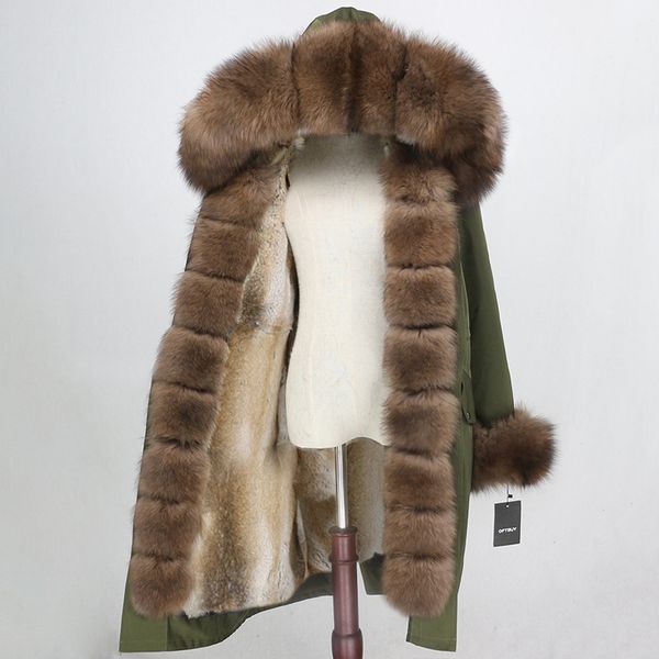 

oftbuy waterproof parka x-long real fur coat winter jacket women natural fox fur collar hood real rabbit fur liner streetwear 201103, Black