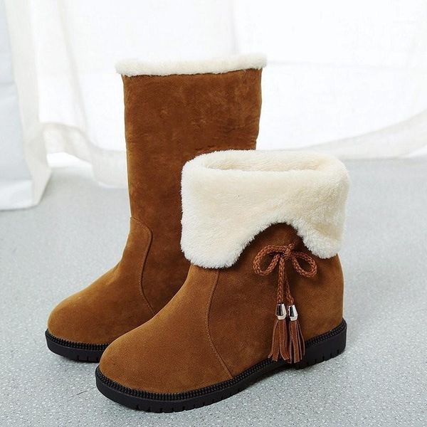 

2020 autumn winter women mid-calf brand fashion cotton slip-on snow boots square heel zapatos de mujer botas mujer1, Black