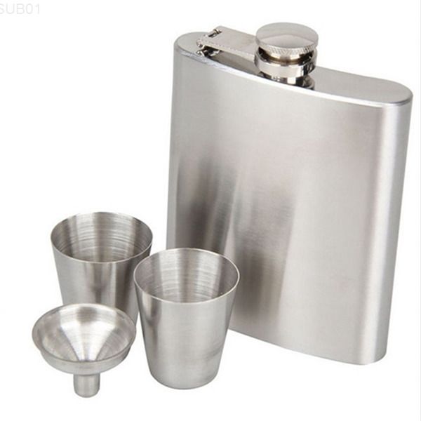 

2020 christmas portable stainless steel flasks 7oz bottle set pocket outdoor wine glasses sets hip flask with funnel
