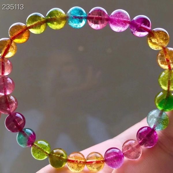 

natural coloured rainbow quartz bracelet 7mm clear round male turmaline female balance certificate aaaaaa bb8w, Black