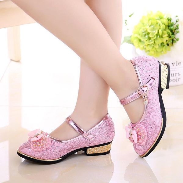 

flat shoes princess for little girls school dress crystal bow leather female low-heeled kids party wedding child 3 5 10 12 year, Black;grey
