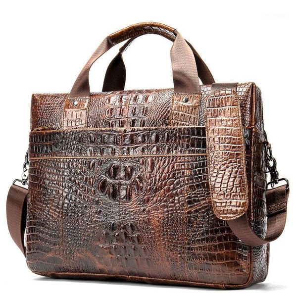 

new genuine leather men handbag briefcase fashion crocodile cowhide computer crossbody shoulder male bag business hgih quality1