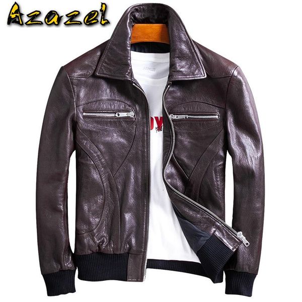 

men's leather & faux azazel genuine jacket men goatskin coat motorcycle biker spring autumn chaqueta cuero hombre wplj1832, Black