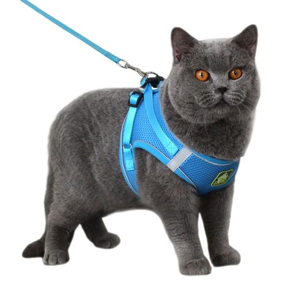 

dog harness with leash summer pet adjustable reflective vest walking lead for puppy polyester mesh harness for small medium dog