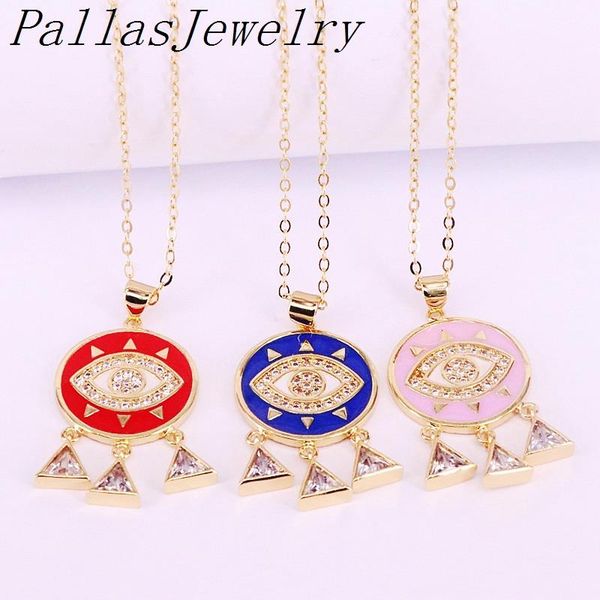 

pendant necklaces 10pcs arrival mix color enamel cz eye and triangle tassel for women gold chain necklace jewelry gift, Silver