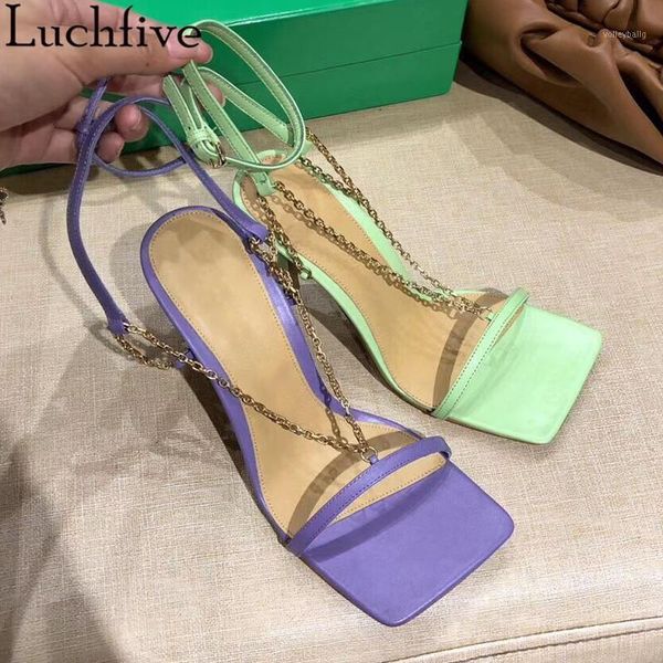 

one belt open toe sandals chains party shoes high heels gladiator stiletto ankle buckle strap candy colors shoes woman1, Black