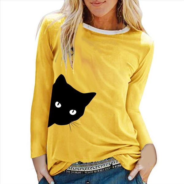 

cute cat blouses nbsp;women casual cat print shirts o neck shirts long sleeve women and blouse loose shirt pullover blouse 20, White