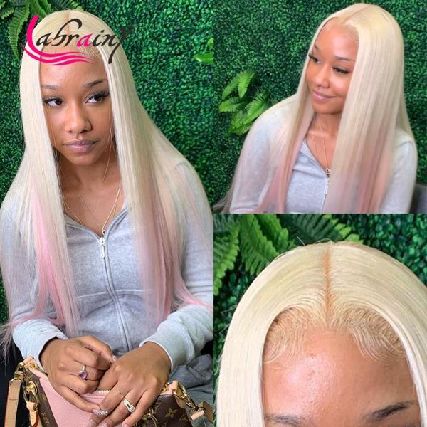 

ombre 613 blonde colored pink lace front wigs hd transparent lace frontal wigs natural hairline 13x6 straight human hair, Black;brown