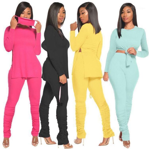 

women's tracksuits 39q5206 autumn winter women casual home solid two piece set split and pleated pants tracksuit sweatsuit outfits 2021, Gray