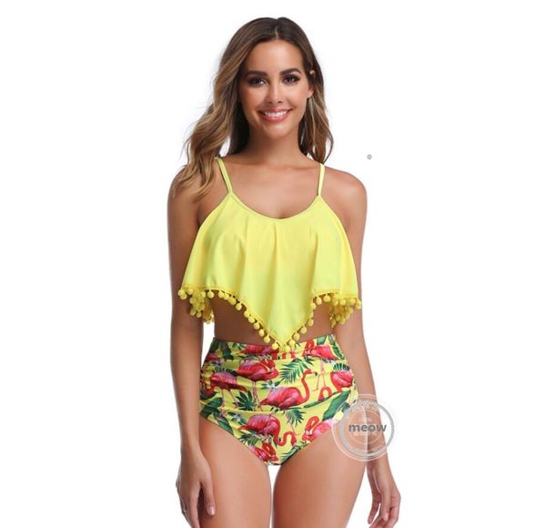 Costume da bagno stampato Abiti a due pezzi Costumi da bagno bikini popolari da donna con volant a vita alta