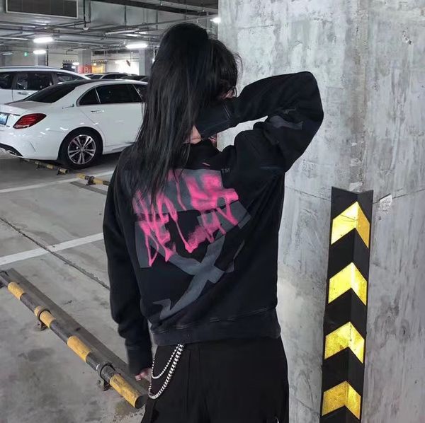 

designer off milky new graphite wash letterhead men's and women's round neck sweater, Blue;black