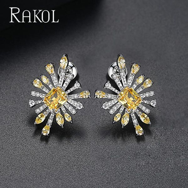 

RAKOL Design Exquisite Earrings for Women Wedding Party Luxury CZ Stone Three Colors Irregular Female Brincos Christmas Gifts, Golden;silver