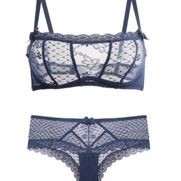 

lace underwear women ultra-thin transparent bra set tube comfortable underwire push up lingerie c1212, Black;white