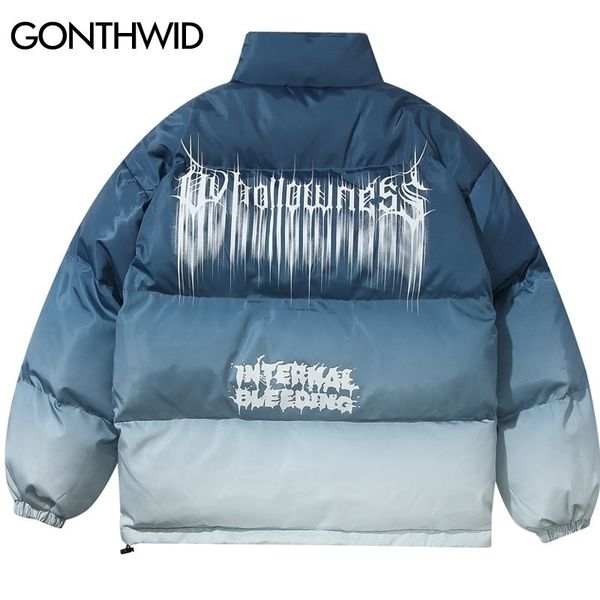 

gonthwid hip hop gradient tie dye print cotton padded puffer parka jackets streetwear men fashion punk rock thick parkas coats 201027, Black