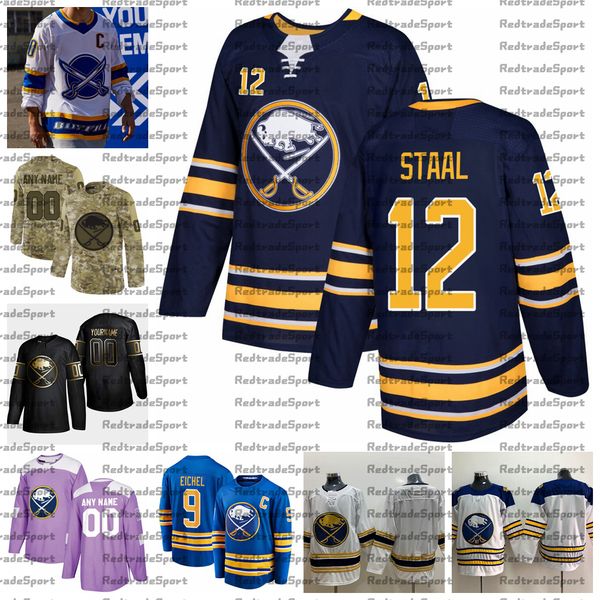 

2021 reverse retro customize #12 eric staal buffalo sabres jerseys golden edition camo veterans day fights cancer hockey jersey, Black;red