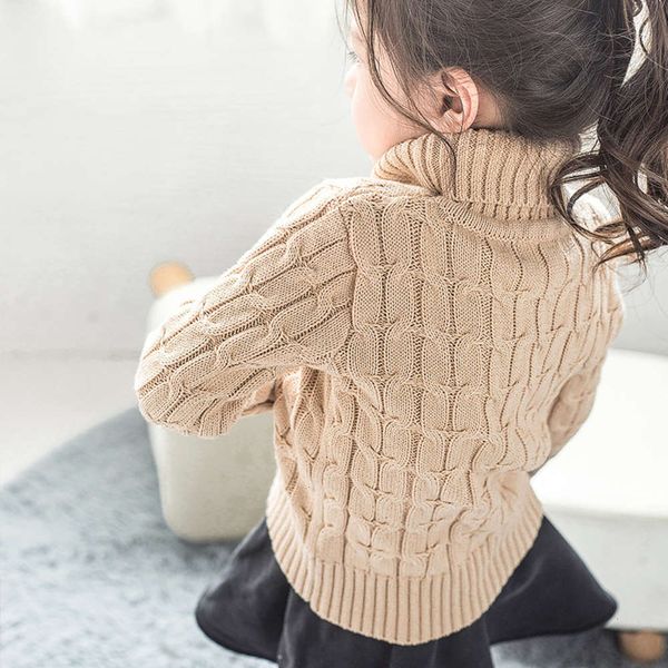 

autumn winter new boys' pullover and 2019 girls' high neck thickened twist rope knitted sweater 3n5n, Blue