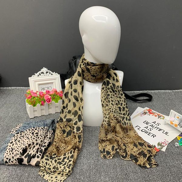 

women scarf spring leopard print chiffon scarfs female fashion stylish solid shawls polyester neckerchief scarves, Blue;gray