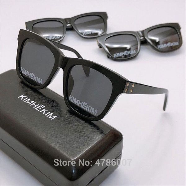 

new korean brand design kimhekim sunglasses women men square frame uv400 lens with letter sun glasses original case, White;black