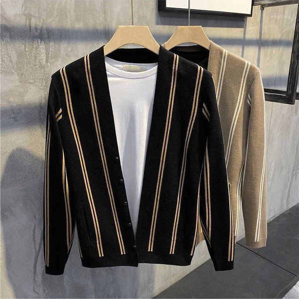 

men's sweater 2020 stylish handsome england striped cardigan men's slim autumn and winter knitted sweater casual thin coat1, White;black