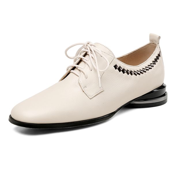 

new superior 2021 quality genuine women lace up to heels low pumps female fasjion shoes de36, Black