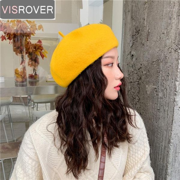 

visrover 2020 12 colorway new winter plain beret cashmere real wool solid color berets hat woman autumn hat cap gift wholesale1, Blue;gray