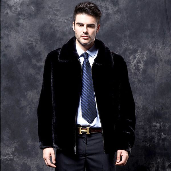

black faux fox overcoat turn down/ stand collar thicken warm leather jackets men's zipper fur coat, Black;brown