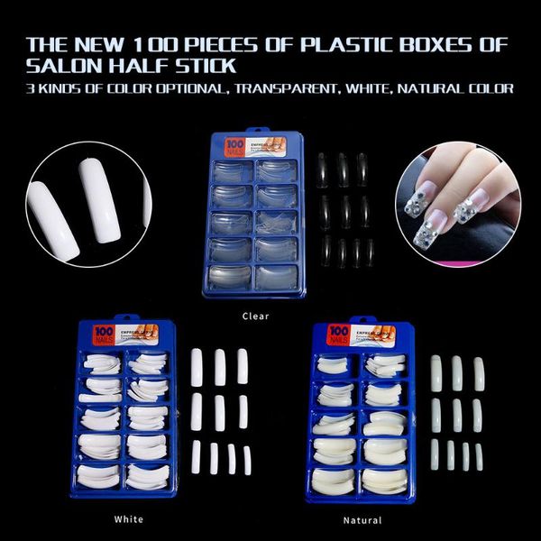 

false nails 3 100 pieces of plastic boxes salon half stick press on tips nail fake supplies for professionals diy, Red;gold
