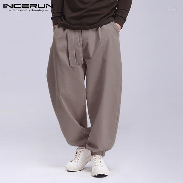 

incerun men casual pants fashion solid color lace up joggers 2019 baggy pockets sweatpants streetwear mens harem pants trousers1, Black